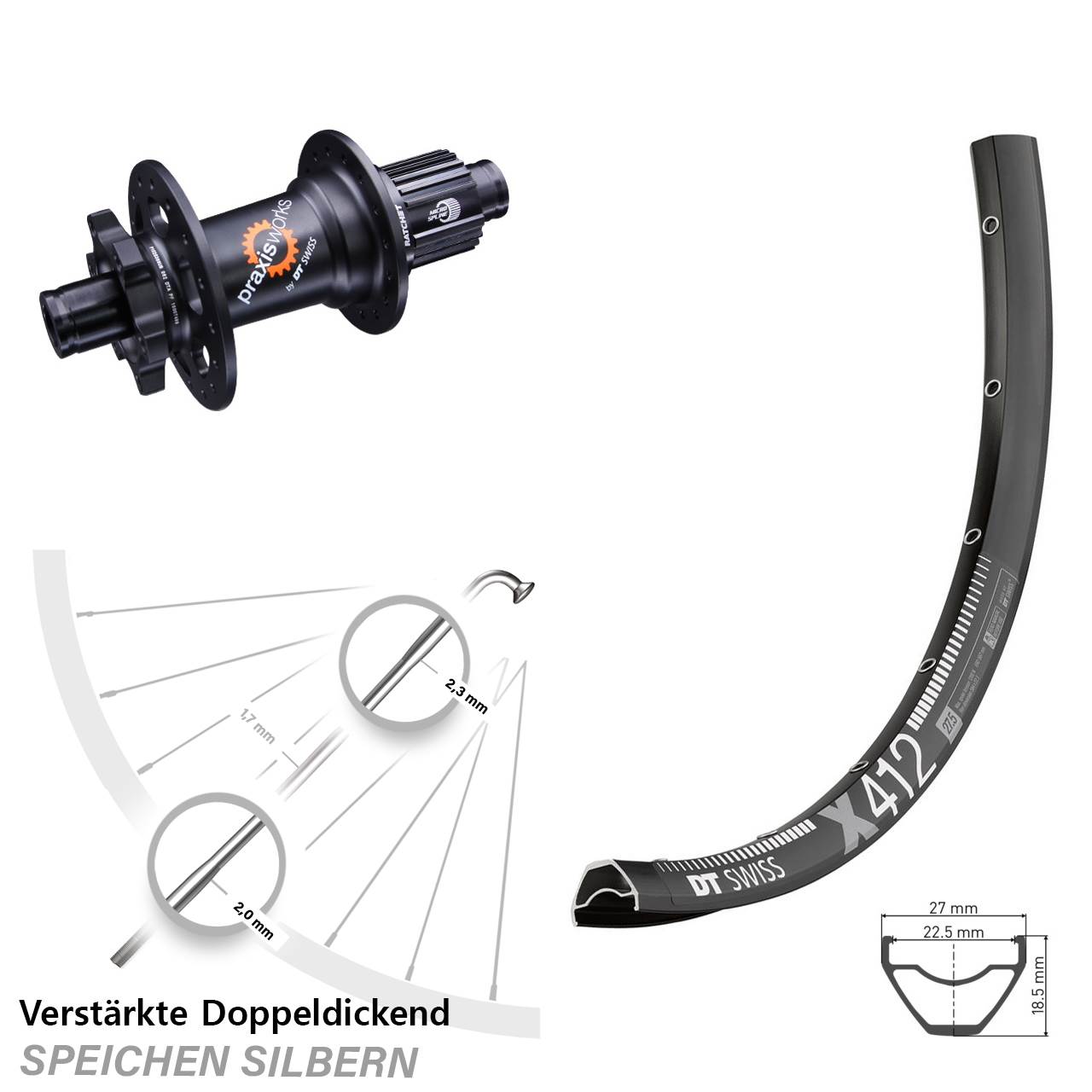 DT Swiss X412 350 28 Zoll 6-Loch Hinterrad 12x142 Micro Spline