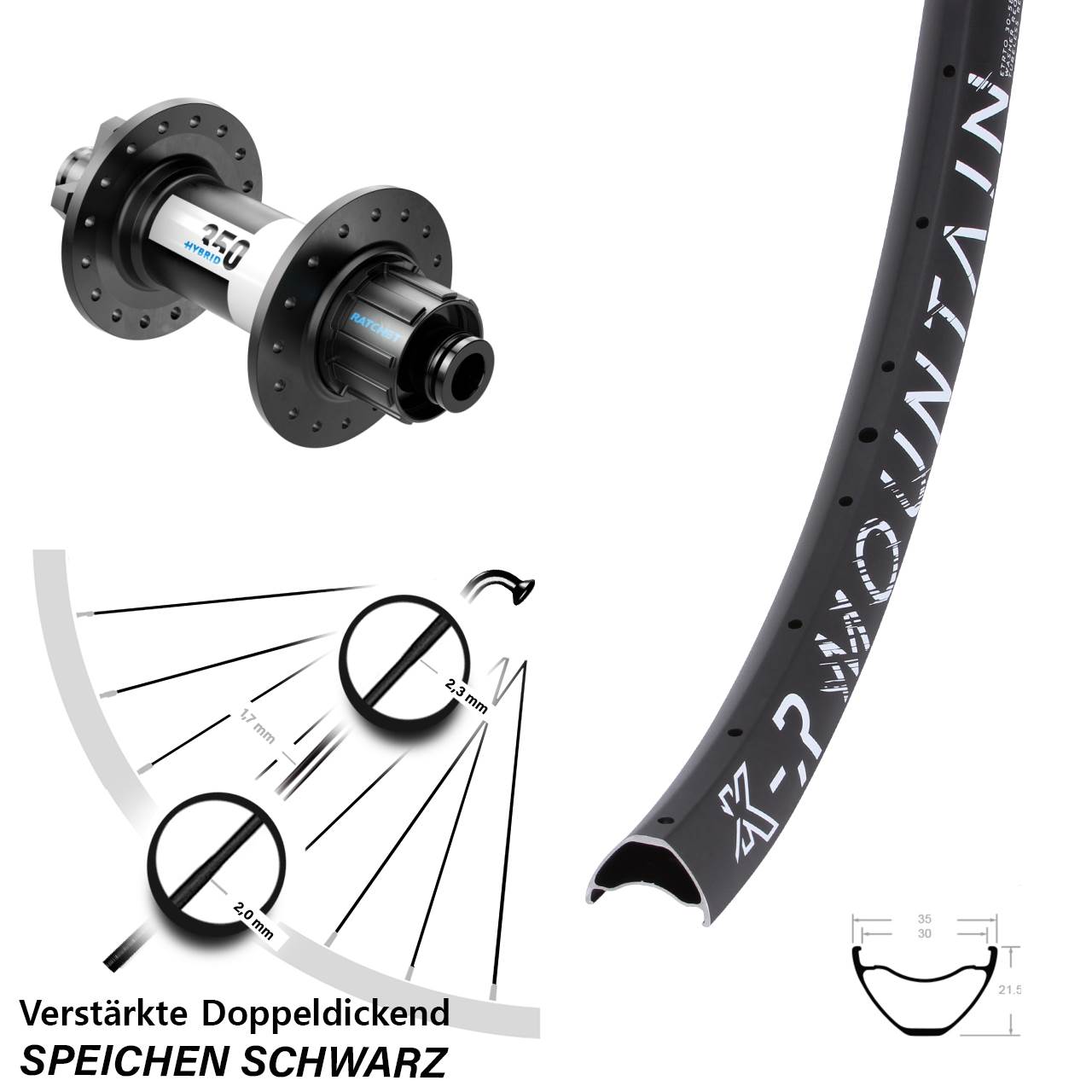 27,5 Zoll Hinterrad KX-R Mountain DT Swiss 350 Hybrid 6-Loch 12x142 Singlespeed