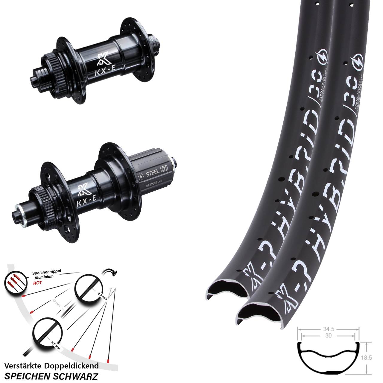 29 Zoll E-Bike Laufradsatz KX-ER Hybrid 30-622 verstärkt Schnellspanner schwarz Centerlock