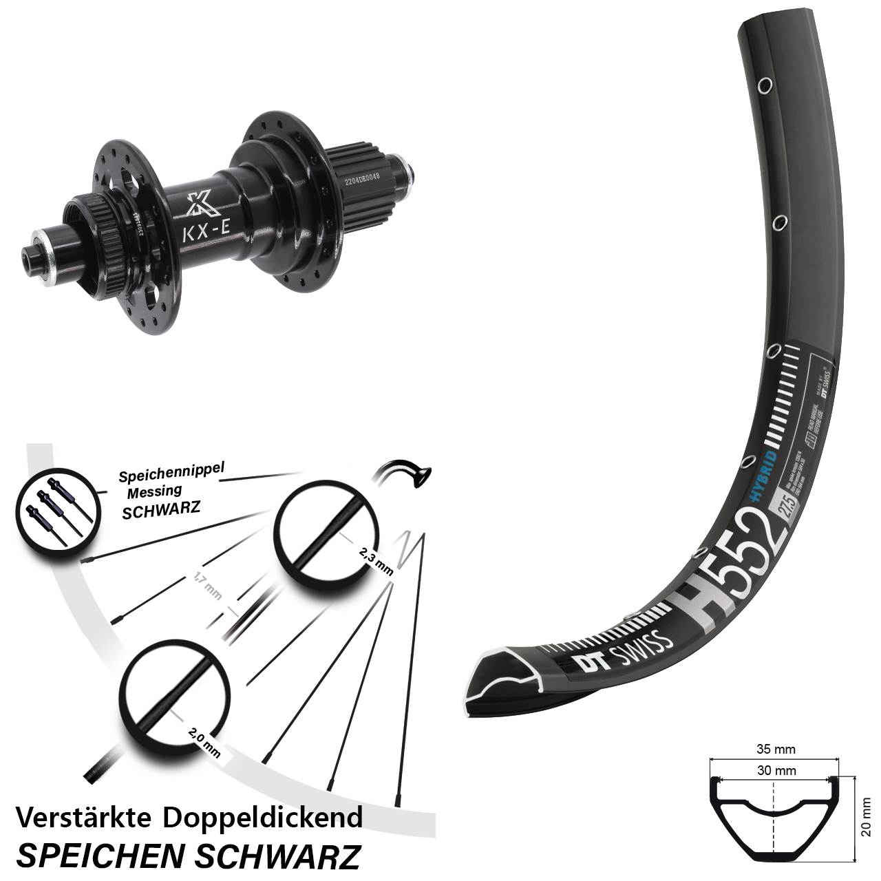 Disc Laufrad 29 Zoll DT Swiss H552 KX-E Heavy Duty Shimano Micro Spline QR Boost