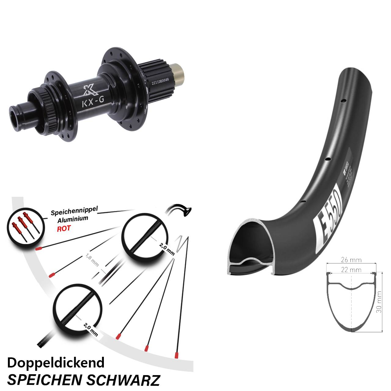 28 Zoll DT Swiss E 550 Hinterrad KX-G Micro Spline 12x142