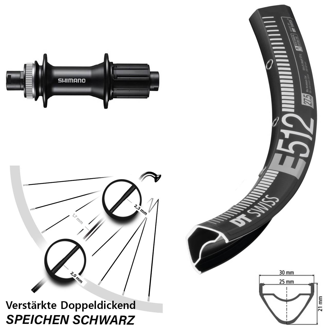 Disc Laufrad 12x142 27,5 Zoll DT Swiss E 512 Shimano FH-MT400 8-11 fach HG