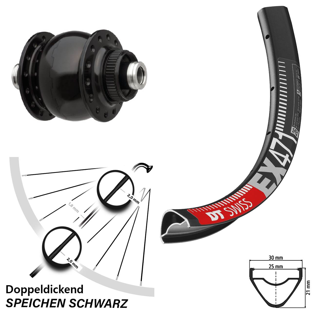 Centerlock Nabendynamo-Vorderrad 12x100 650B DT Swiss EX 471 SON 28