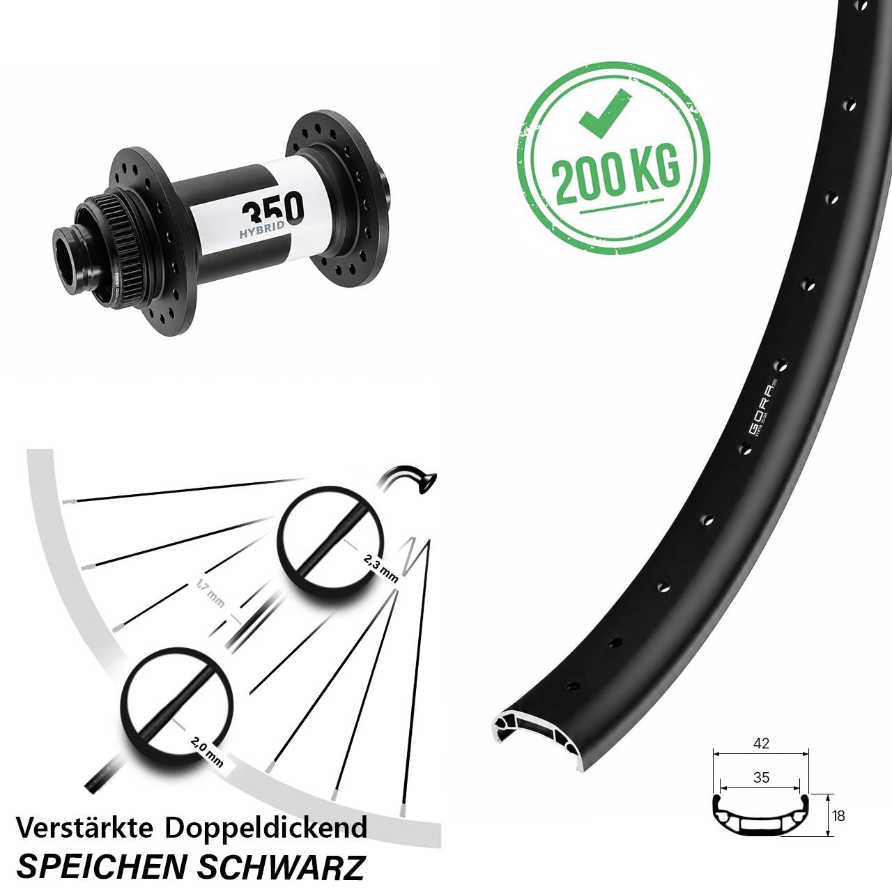 Boost Centerlock Vorderrad 15x110 27,5 Zoll Gora 35 Heavy Duty DT Swiss 350 Hybrid