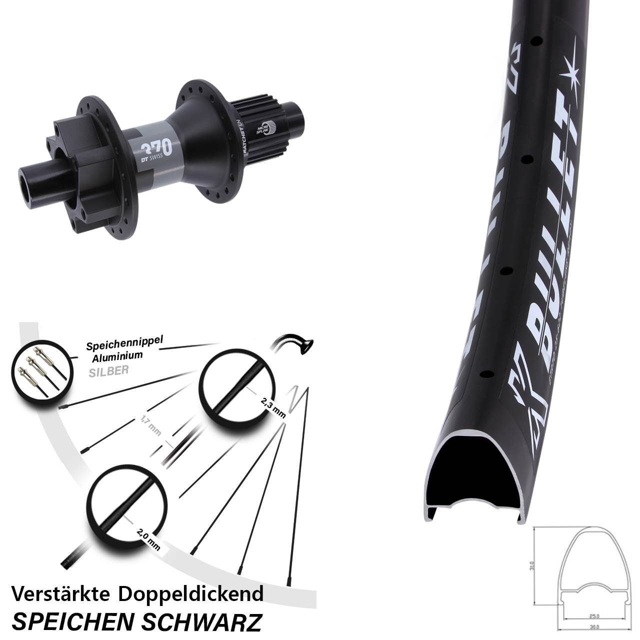Disc Laufrad 29 Zoll KX Bullet DT Swiss 370 Shimano Micro Spline 12x142