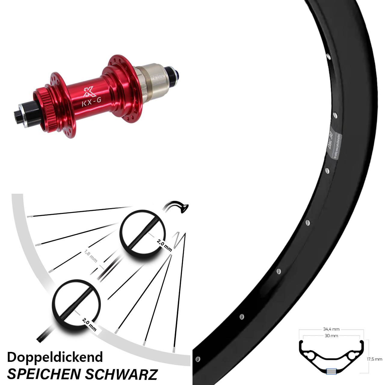 29 Zoll Ryde Disc 30 KX-G rot XD-R Hinterrad Centerlock für Schnellspanner