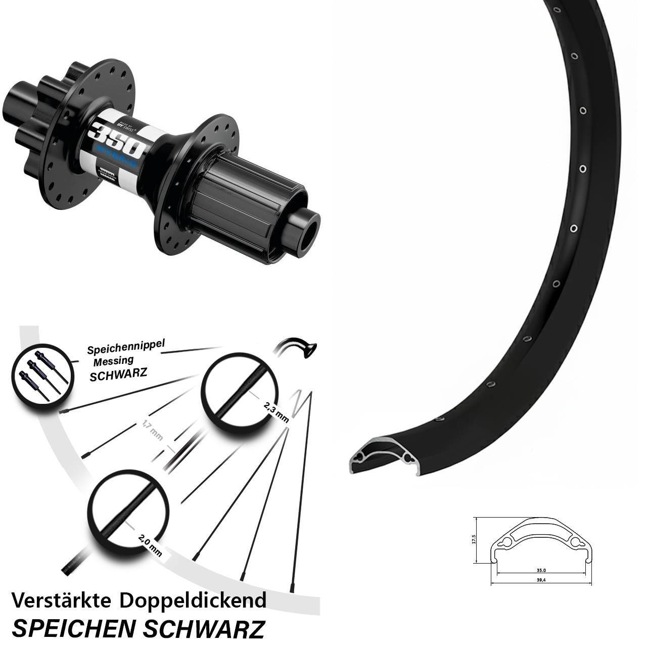 Hinterrad 6-Loch 29 Zoll Ryde Disc 35 DT Swiss 350 Hybrid 8-11 fach HG 12x148
