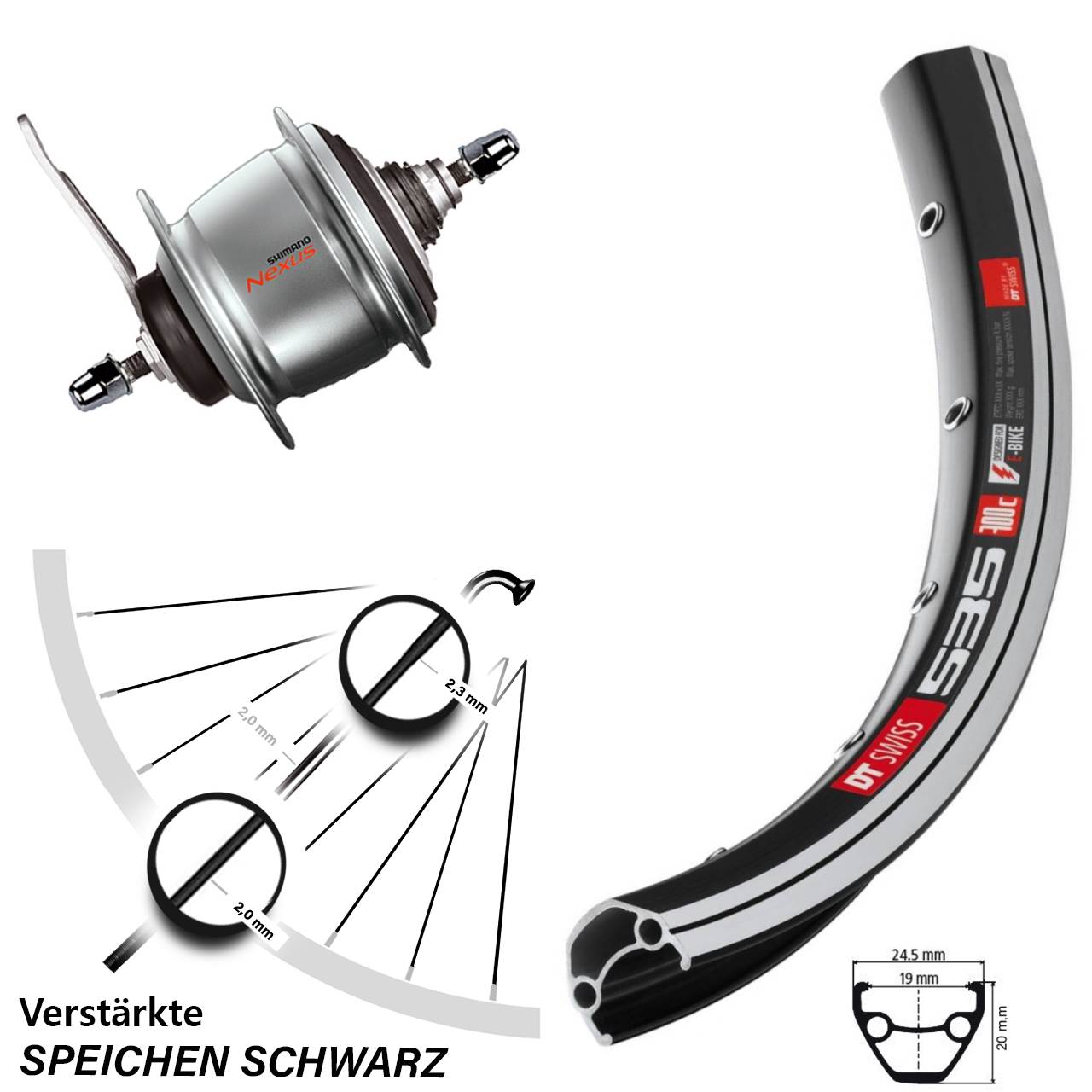 Hinterrad 26 Zoll DT Swiss Shimano SG-C6001 Nexus 8 Gang