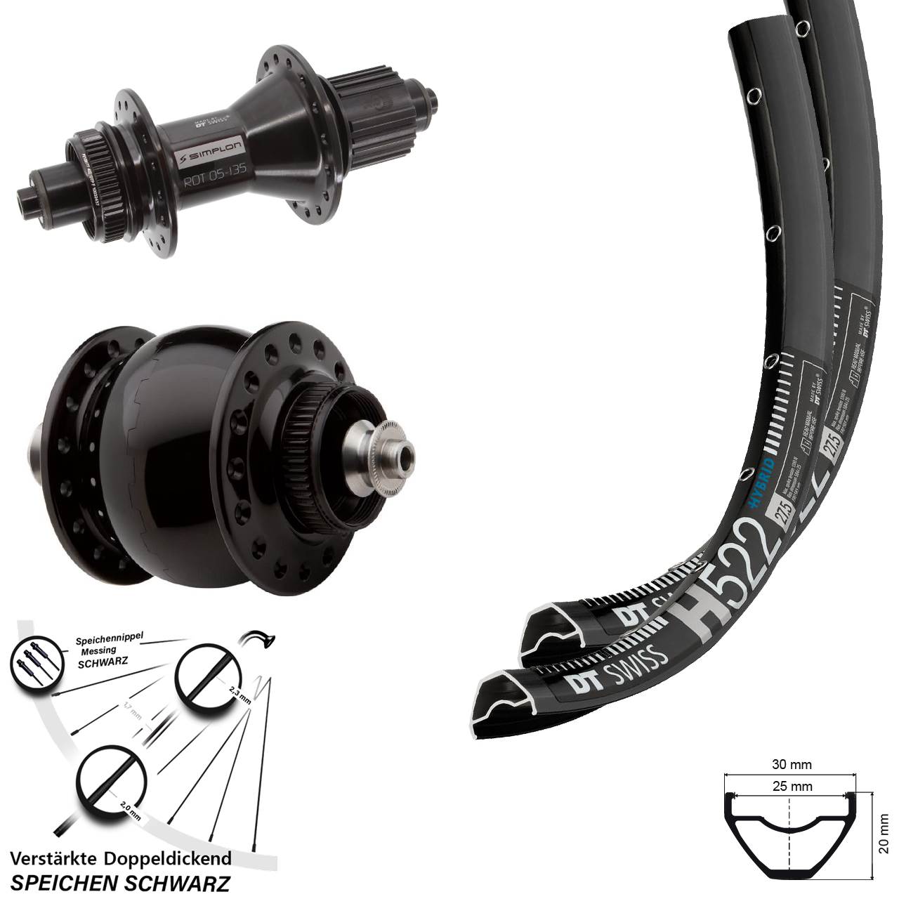 DT Swiss H522 370 Hybrid SON 28 27,5 Zoll Disc Laufradsatz für Schnellspanner Micro Spline