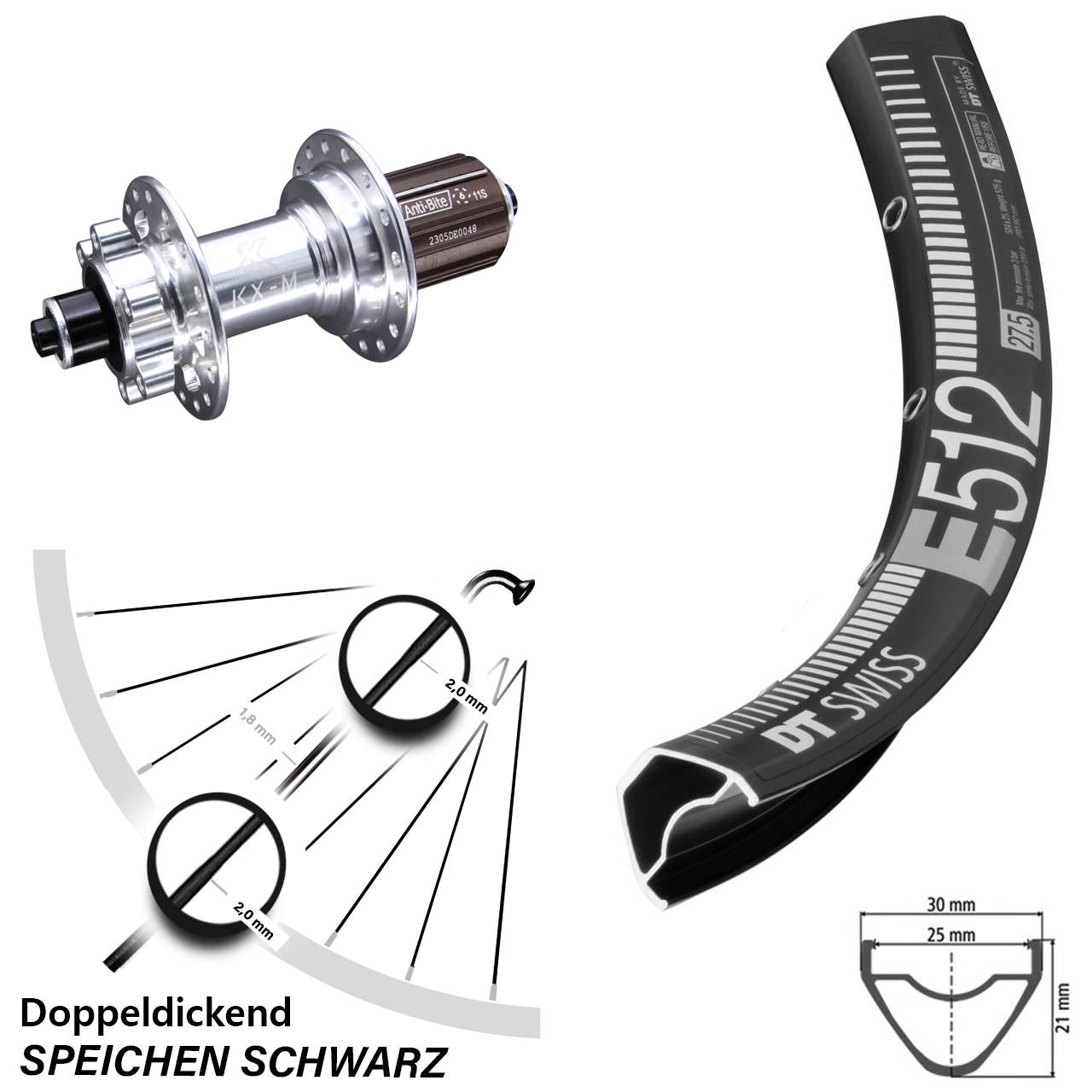 Disc Hinterrad für Schnellspanner 27,5 Zoll DT Swiss E 512 KX-M 8-12 fach HG
