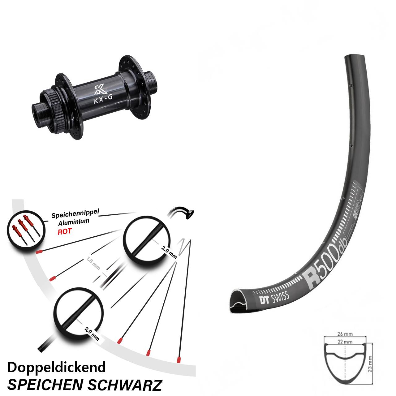 Disc Vorderrad 15x100 28 Zoll DT Swiss R 500 KX-G