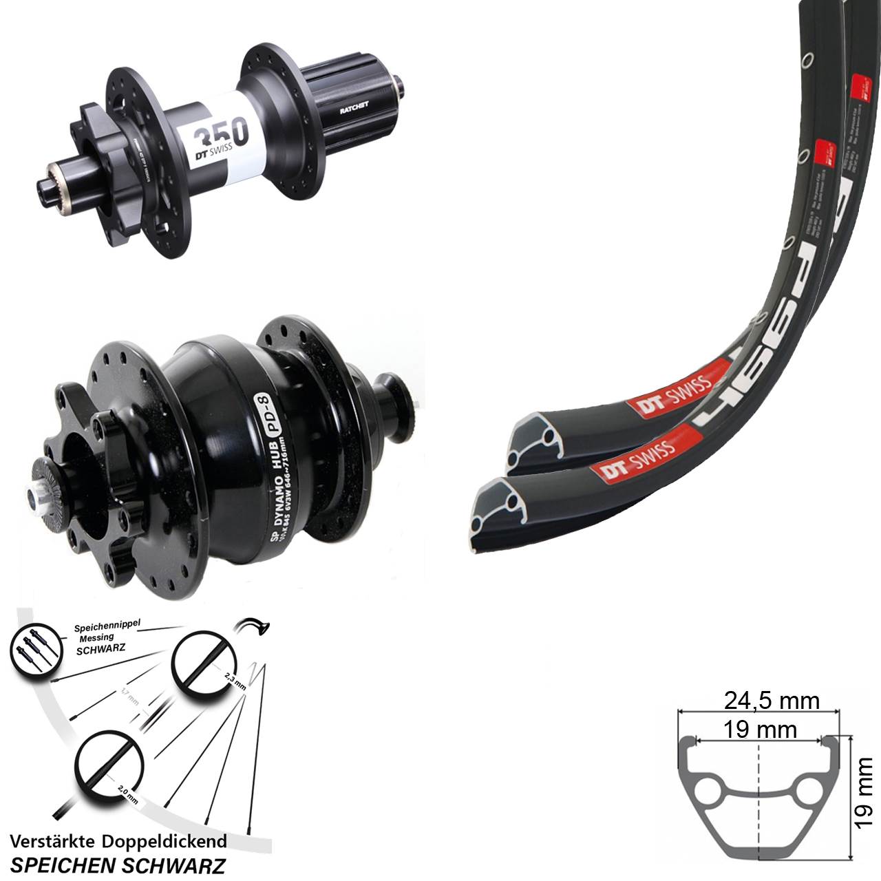 28 Zoll DT Swiss 466 350 Ratchet 36 Shutter Precision PD-8 Disc Laufrad-Satz QR 8-11 fach