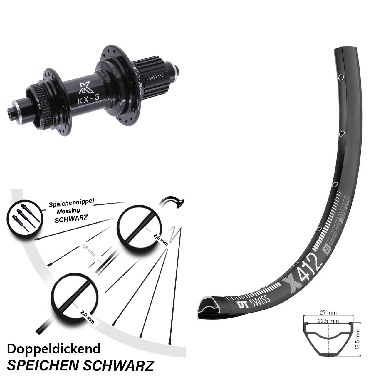 28 Zoll DT Swiss X 412 Hinterrad KX-G Micro Spline