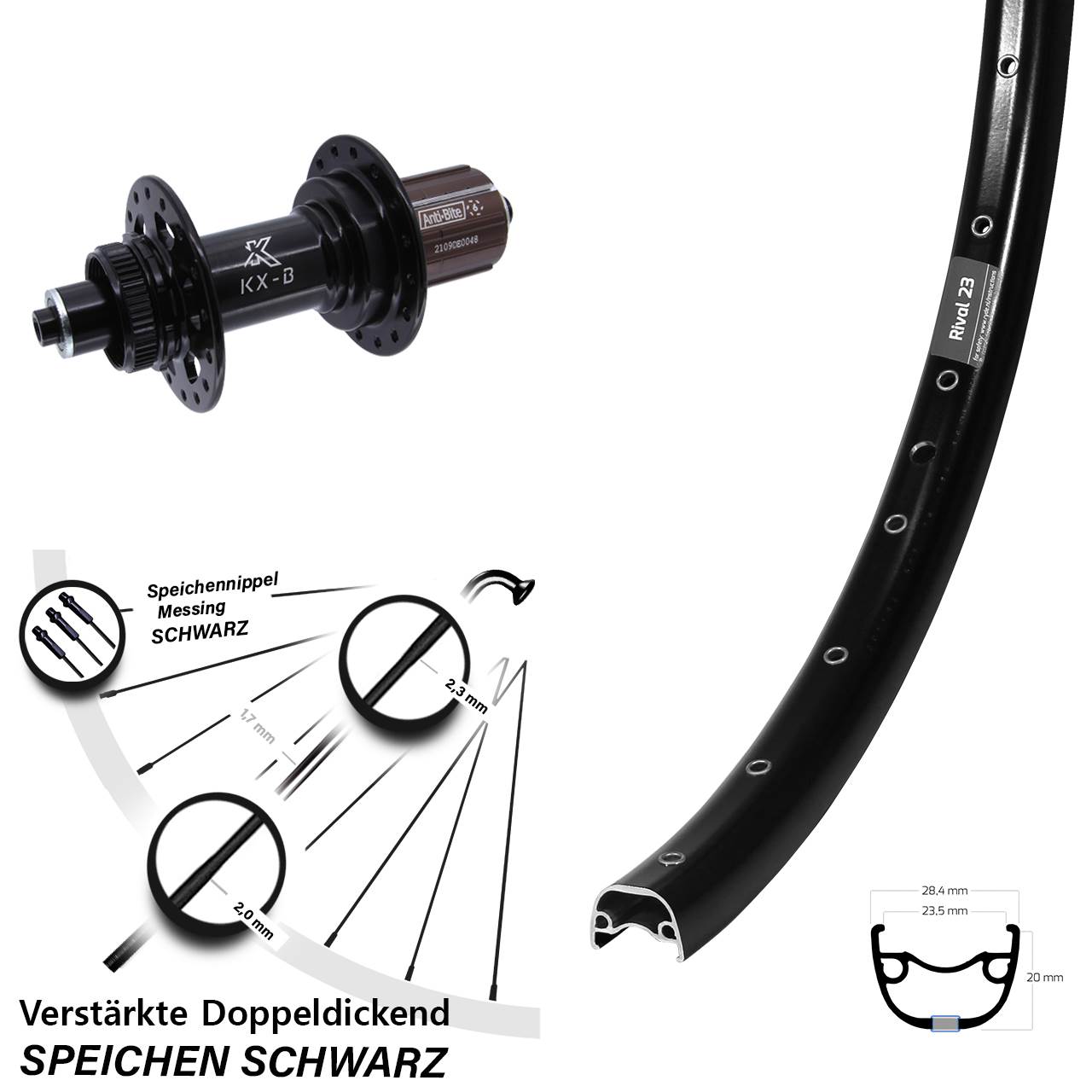 Disc Hinterrad für Schnellspanner 27,5 Zoll Ryde Rival 23 KX-B 8-12 fach