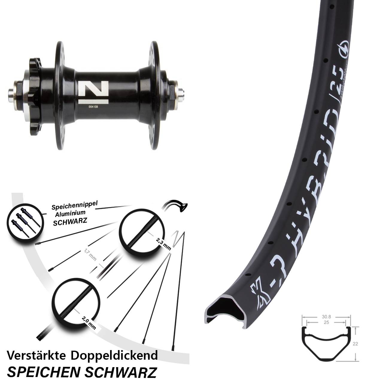 26 Zoll verstärktes Vorderrad Schnellspanner Novatec D041 Disc 6-loch KX-R Hybrid 25-559
