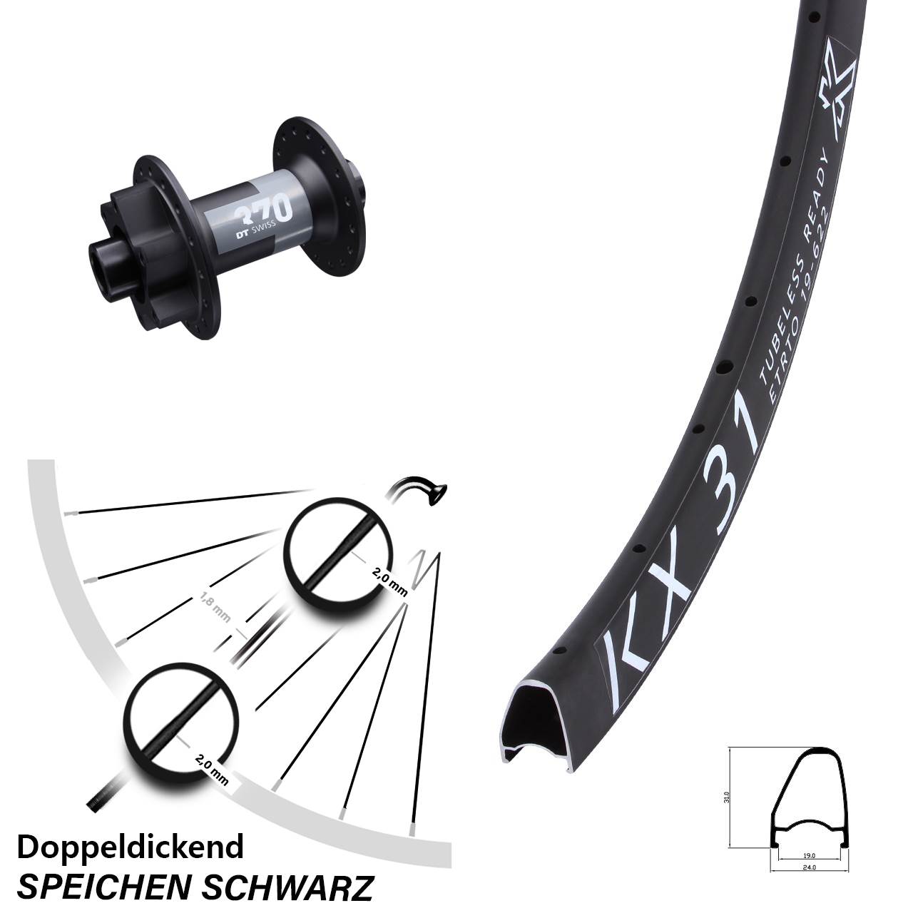 Disc Laufrad 28 Zoll KX31 OS DT Swiss 370 12x100