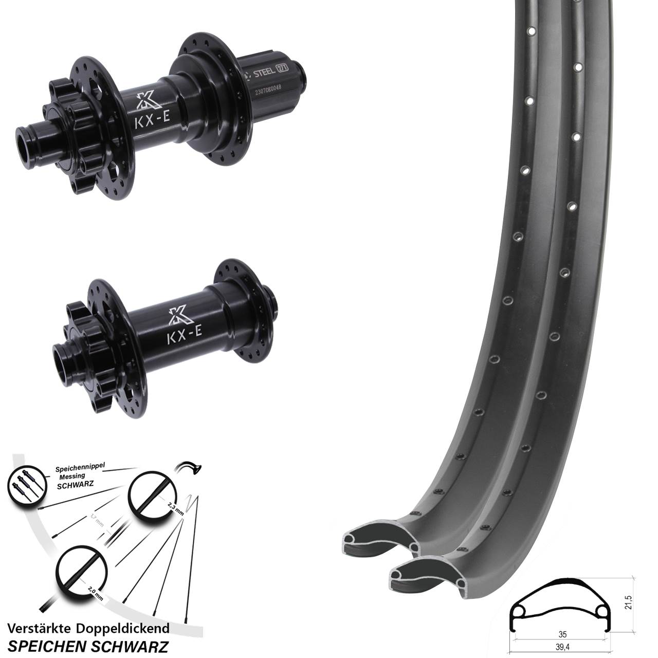 27,5 Zoll Ambrosio E35 KX-E Heavy Duty Disc Laufrad-Satz 15x110 12x148 8-12 fach HG