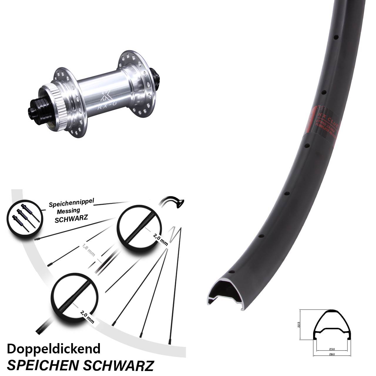 Laufrad 26 Zoll KX-G Clue Centerlock 5/100 silbern