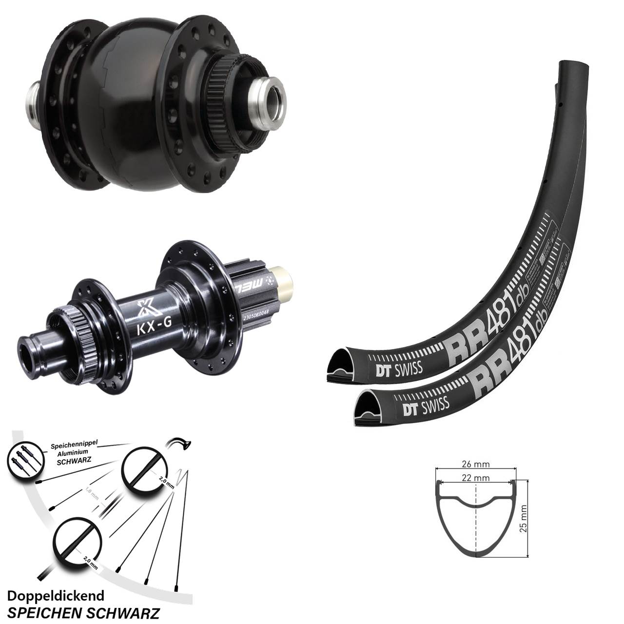 28 Zoll Laufradsatz KX-R schwarz Campagnolo N3W DT Swiss RR 481 SON delux Dynamo