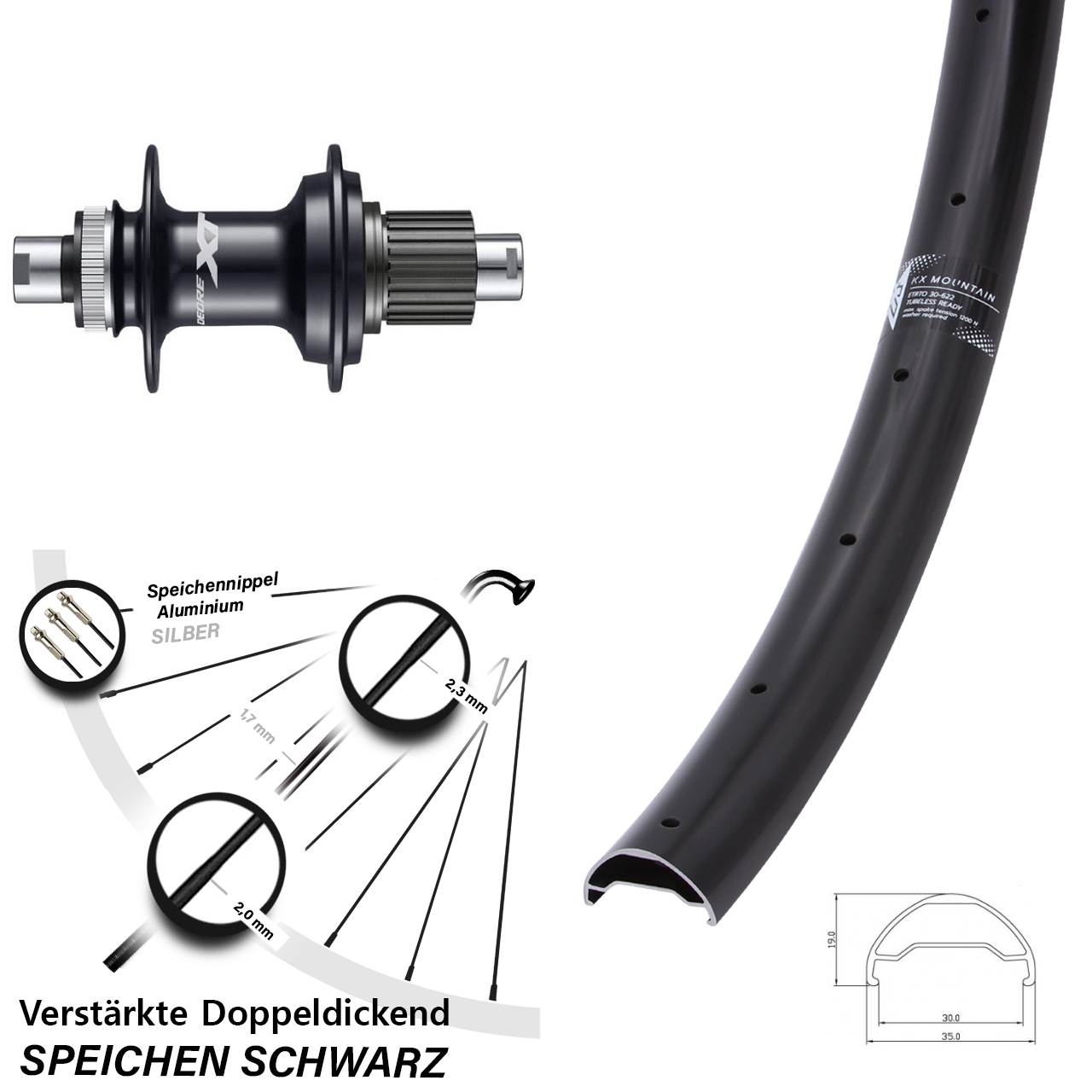 Hinterrad Centerlock 29 Zoll KX Mountain TR Shimano FH-M8110 Shimano Micro Spline 12x142