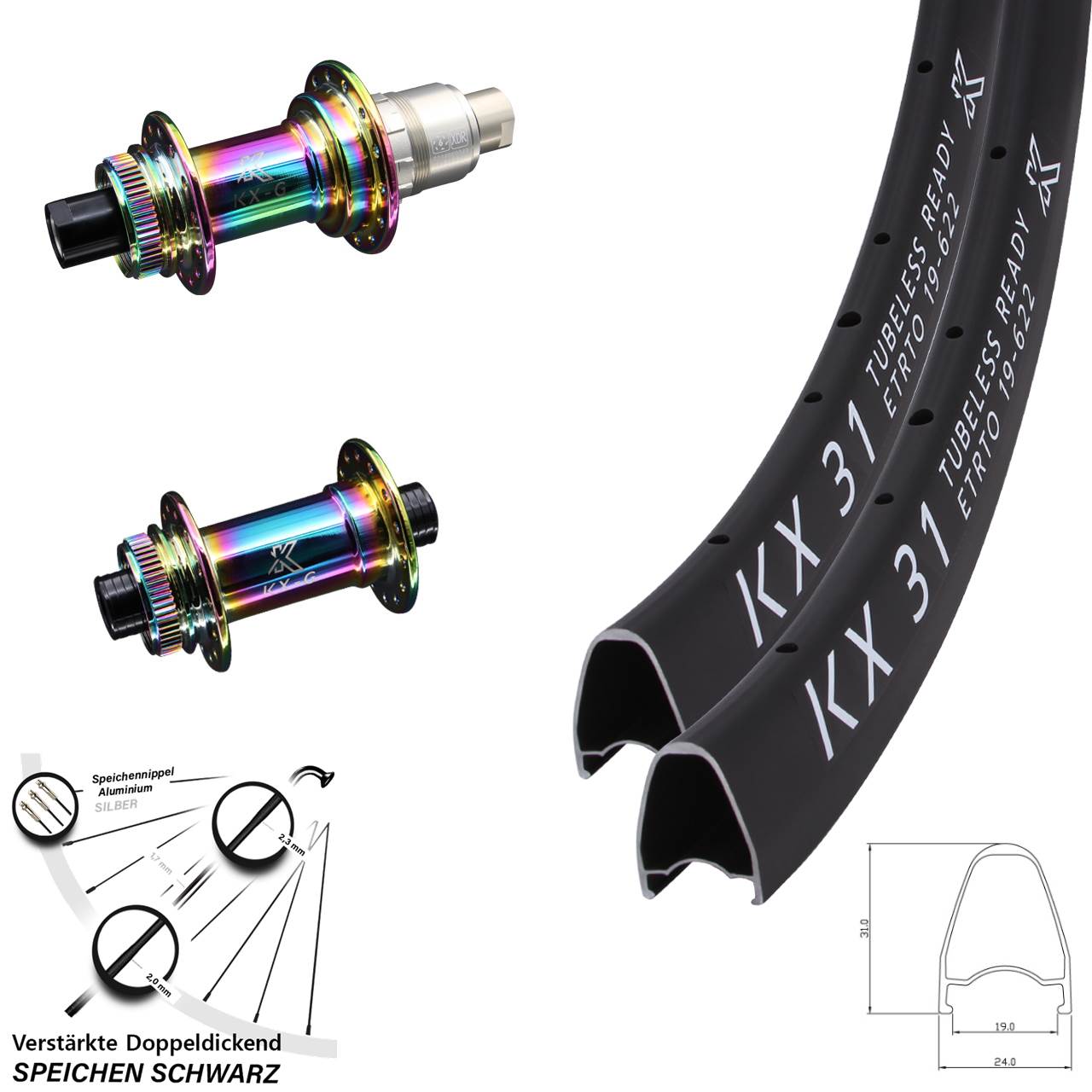 28 Zoll KX-G 31 Oilslick Disc Laufrad-Satz 12x100/142 SRAM XDR