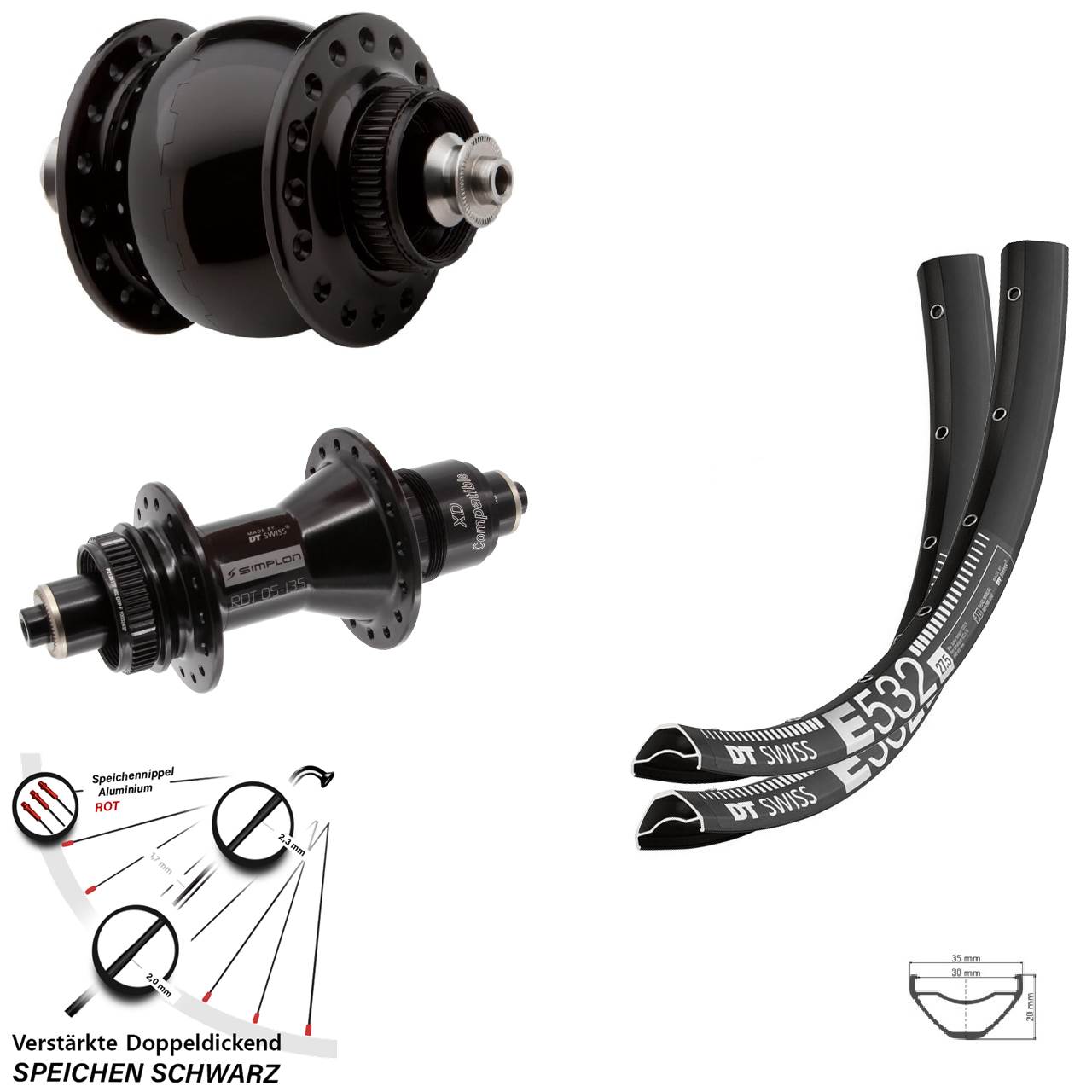29 Zoll DT Swiss E 532 370 SON delux Centerlock Laufradsatz für Schnellspanner XD