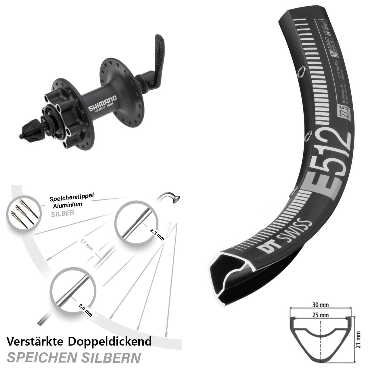 29 Zoll DT Swiss E512 Shimano Alivio Vorderrad 6-Loch für Schnellspanner