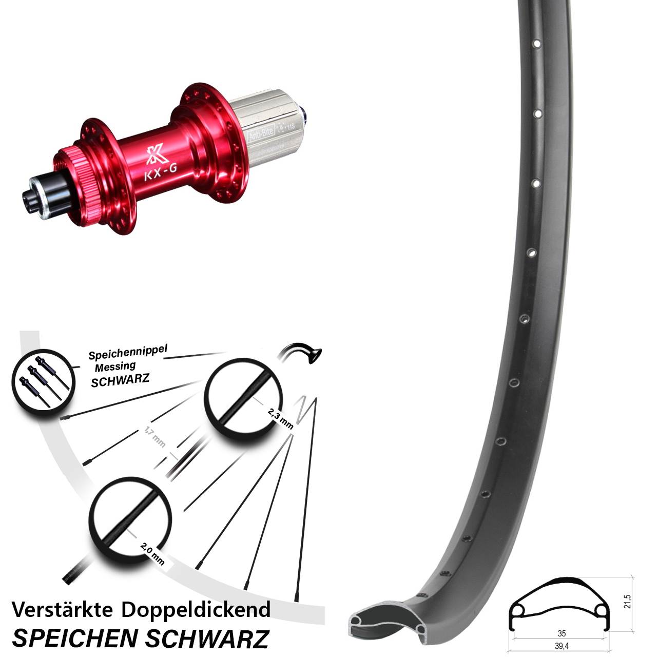 Disc Hinterrad 27,5 Zoll Ambrosio E35 KX-G rot 8-12 fach HG QR