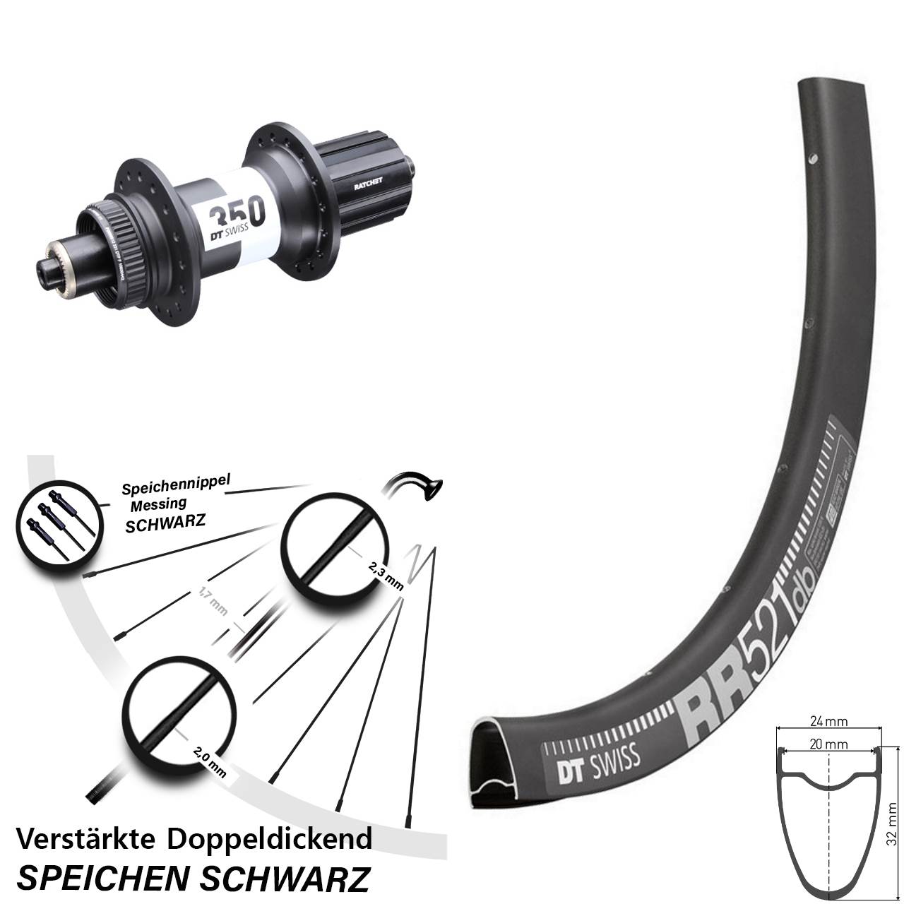 Hinterrad Centerlock 28 Zoll DT Swiss RR 521-350 11-12 fach QR