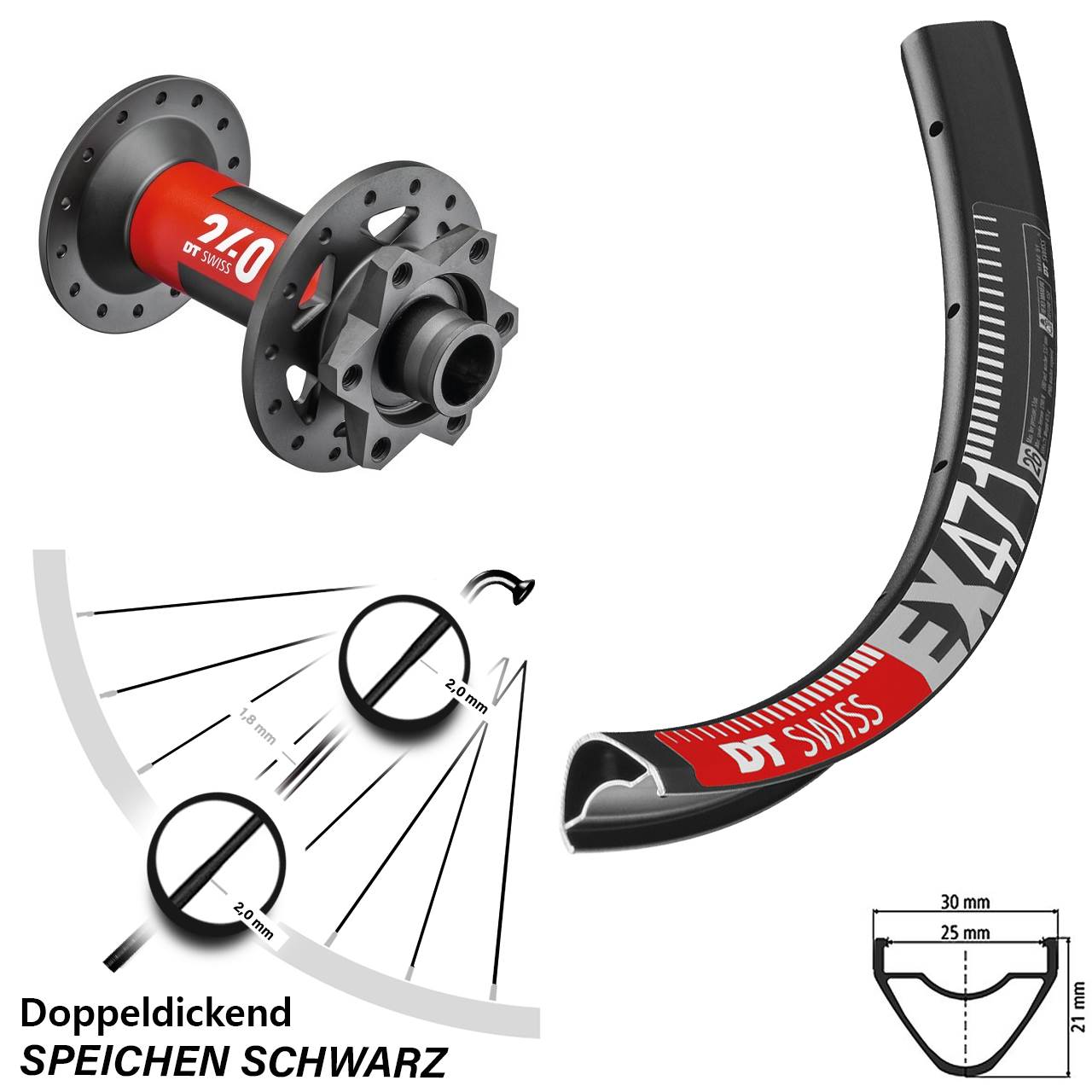 29 Zoll Vorderrad MTB Enduro Boost 240 DT Swiss EX 471 15x110 mm 6-Loch