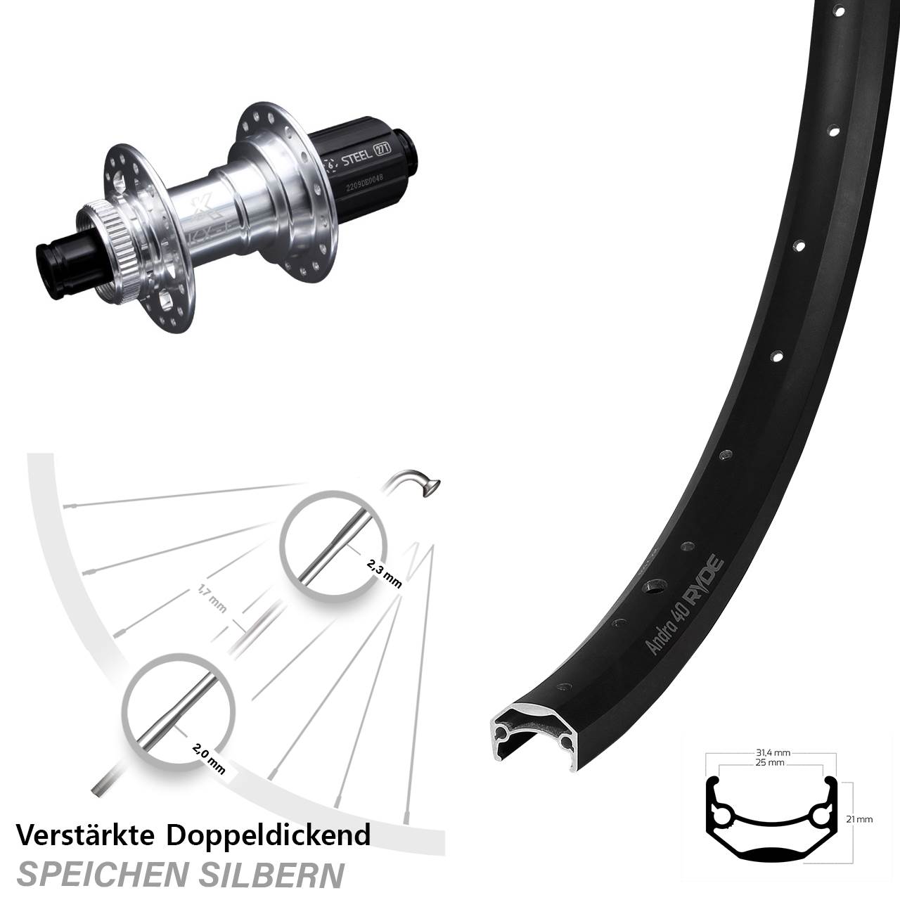 28-29 Zoll Ryde Andra 40 KX-E Heavy Duty Disc Hinterrad 12x142 8-12 fach