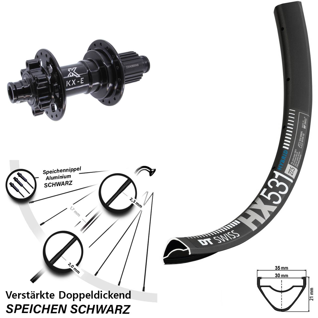 Boost Disc Laufrad 12x148 29 Zoll DT Swiss HX531 KX-E Heavy Duty Shimano Micro Spline