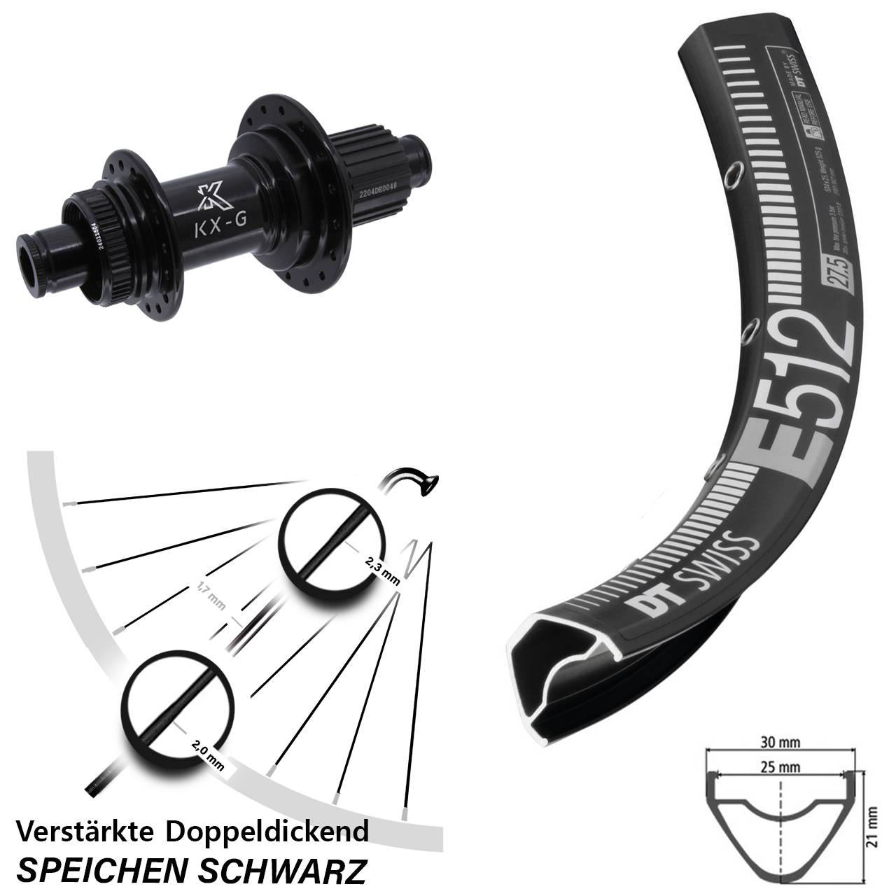 DT Swiss E 512 KX-GS verstärkt 650B Disc Hinterrad 12x142 Micro Spline