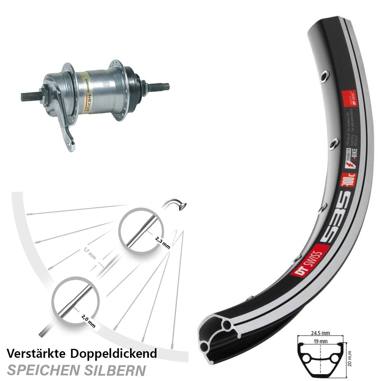 DT Swiss 535 Hinterrad 28 Zoll Shimano Nexus 3 Gang