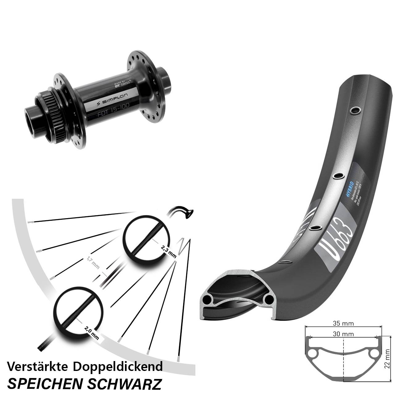 26 Zoll DT Swiss U663-370 Disc Laufrad 15x100