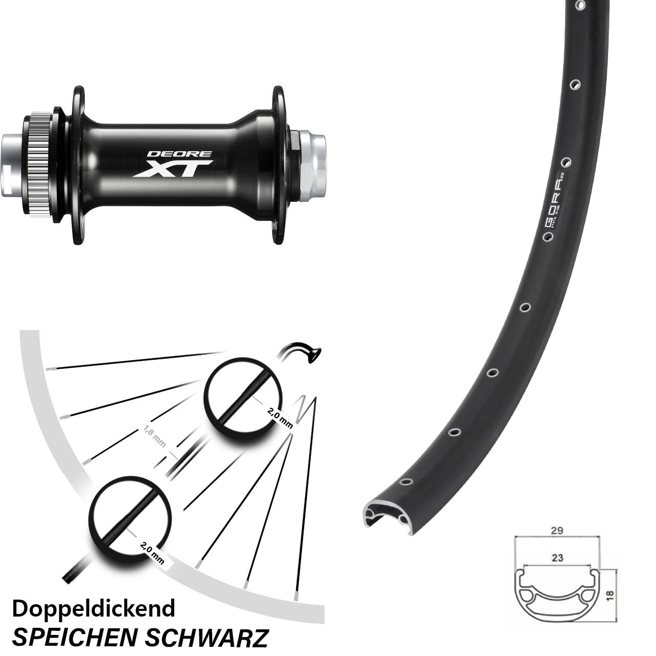 29 Zoll Gora 23 Shimano HB-M8010-B Centerlock Vorderrad 15x110 Boost