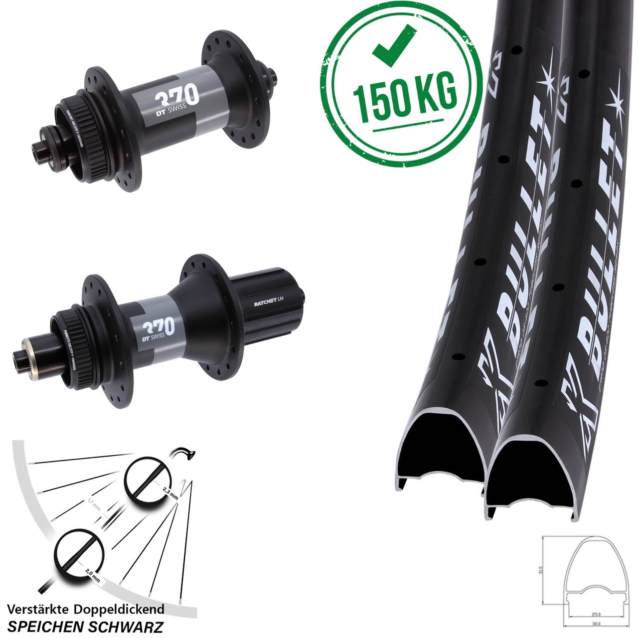 Disc Laufradsatz QR 28-29 Zoll KX Bullet DT Swiss 370 8-12 fach HG
