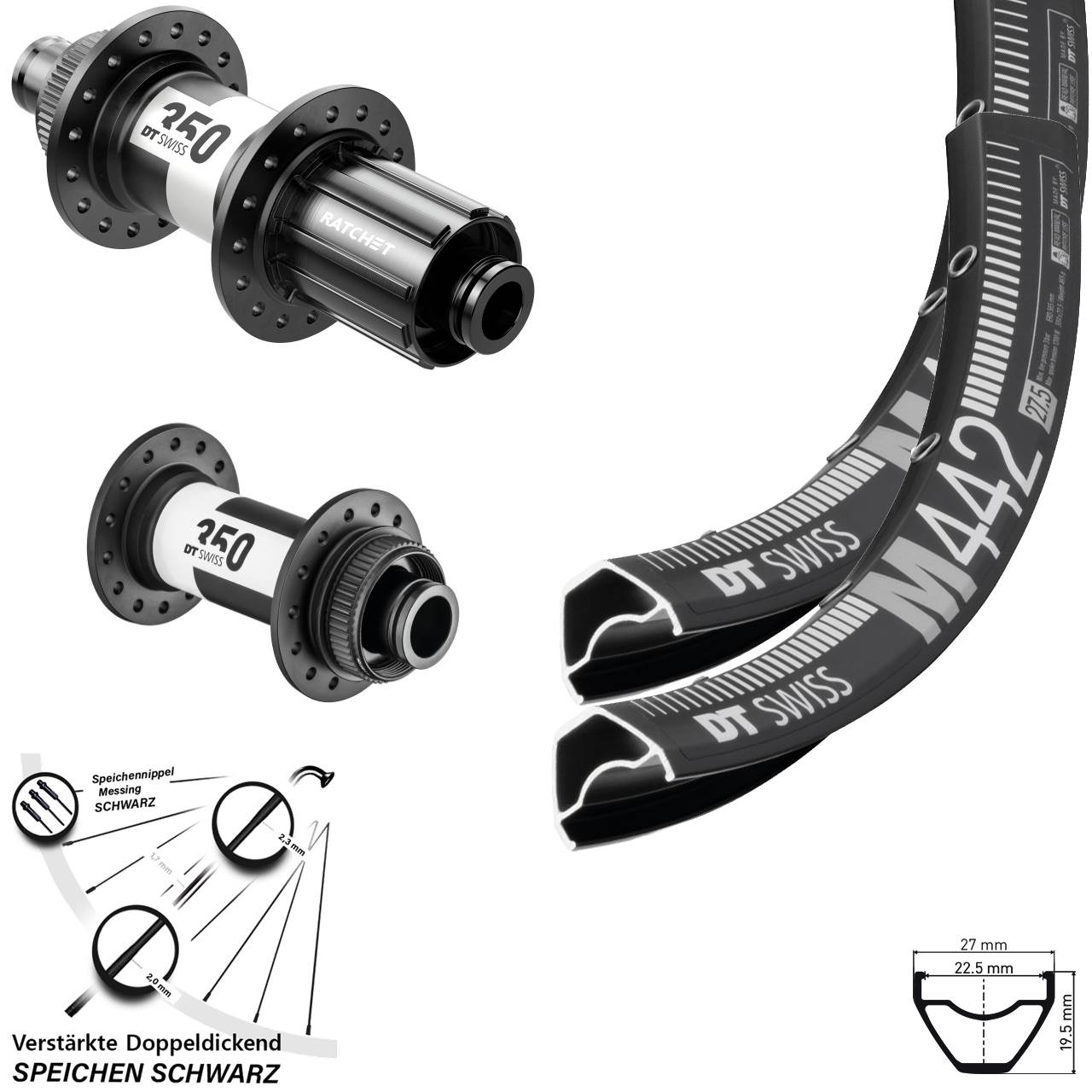 28-29 Zoll DT Swiss M 442 350 Disc Laufrad-Satz 15x100 12x142 11-12 fach