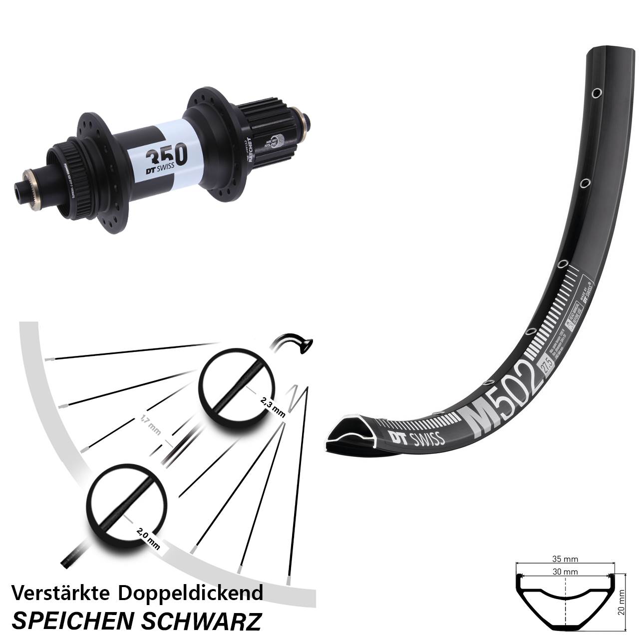 DT Swiss M 502-350 Ratchet 36 29 Zoll Disc Hinterrad QR Boost Micro Spline