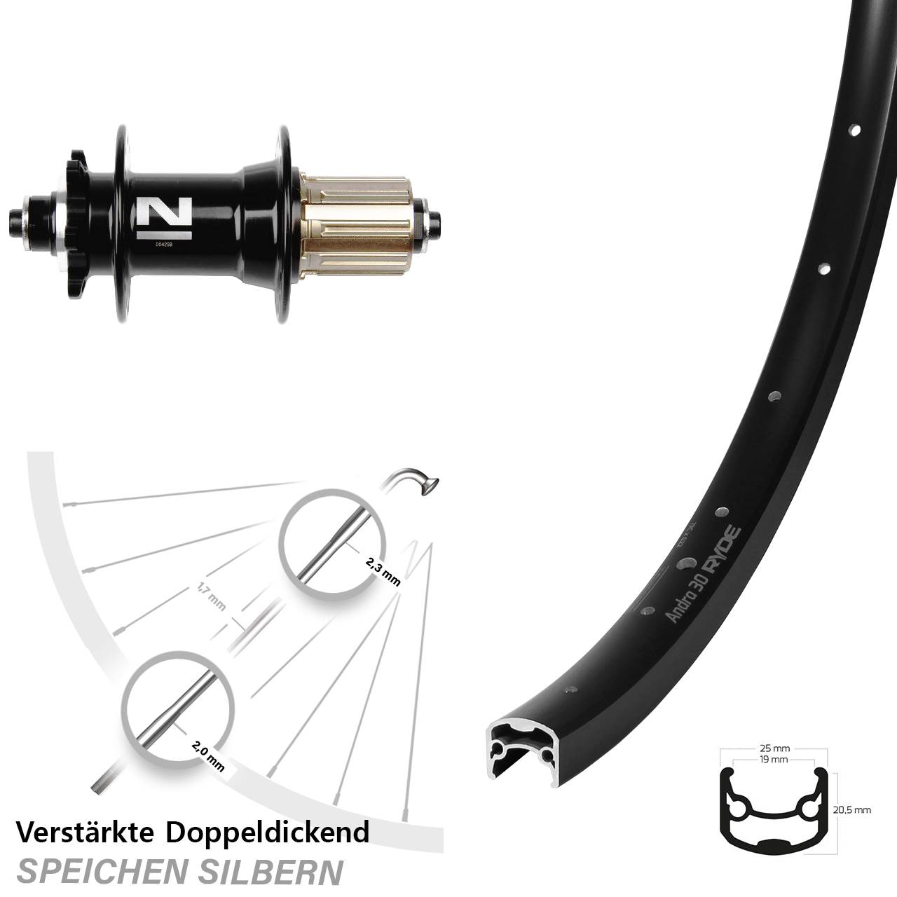 29 Zoll Ryde Andra 30 Novatec D042 Disc Laufrad für Schnellspanner 8-11 fach HG