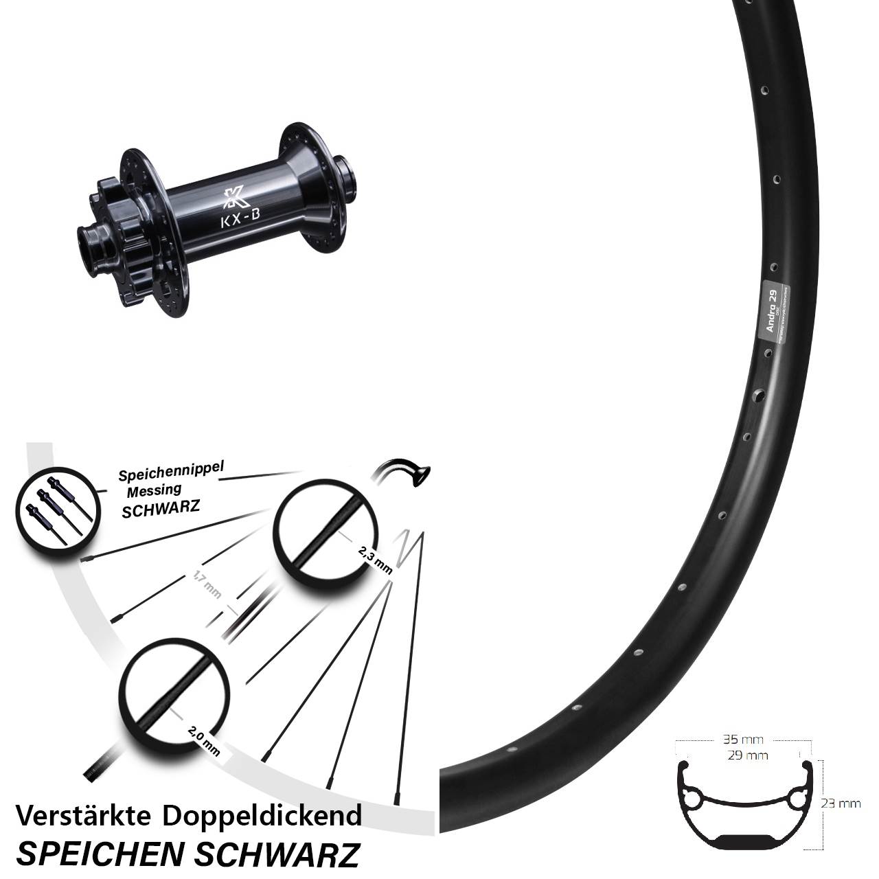 Disc Laufrad 20 Zoll Ryde Andra 29 KX-B 15x110 Boost