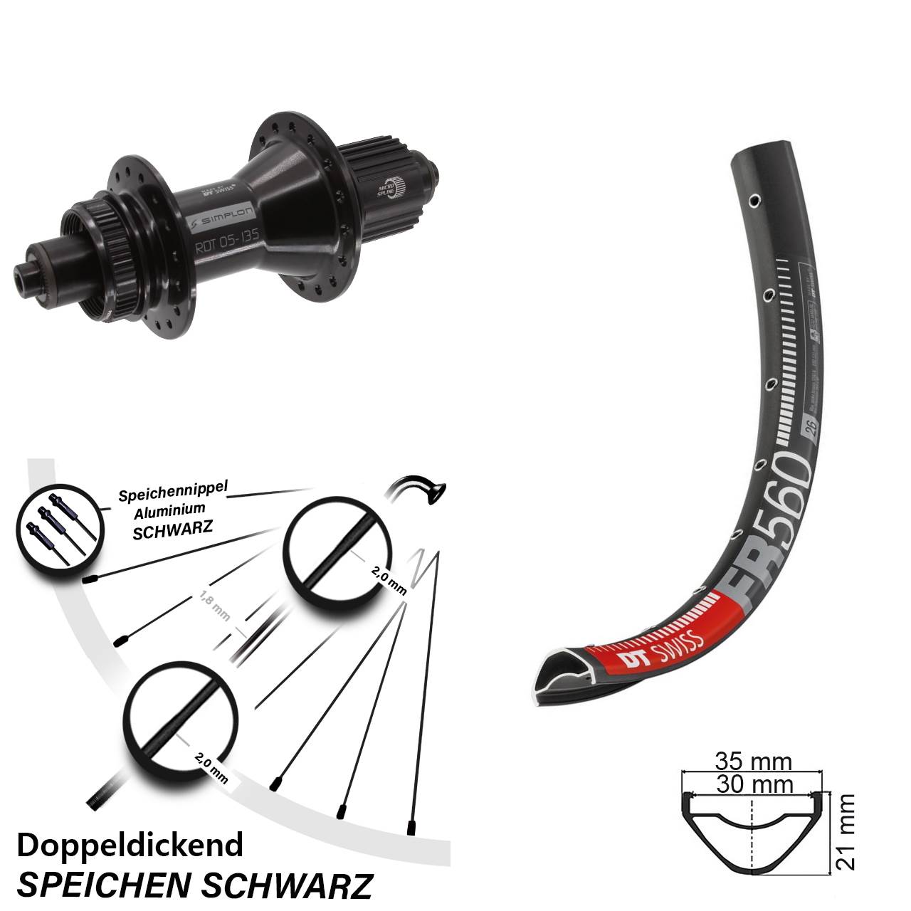 DT Swiss FR 560-370 Hybrid 26 Zoll Hinterrad Centerlock Micro Spline QR