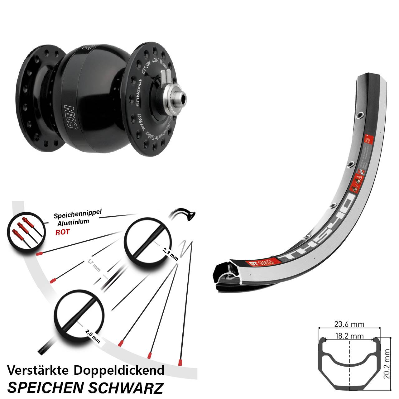 28 Zoll DT Swiss TK 540 SONdelux wide body Dynamo-Vorderrad QR