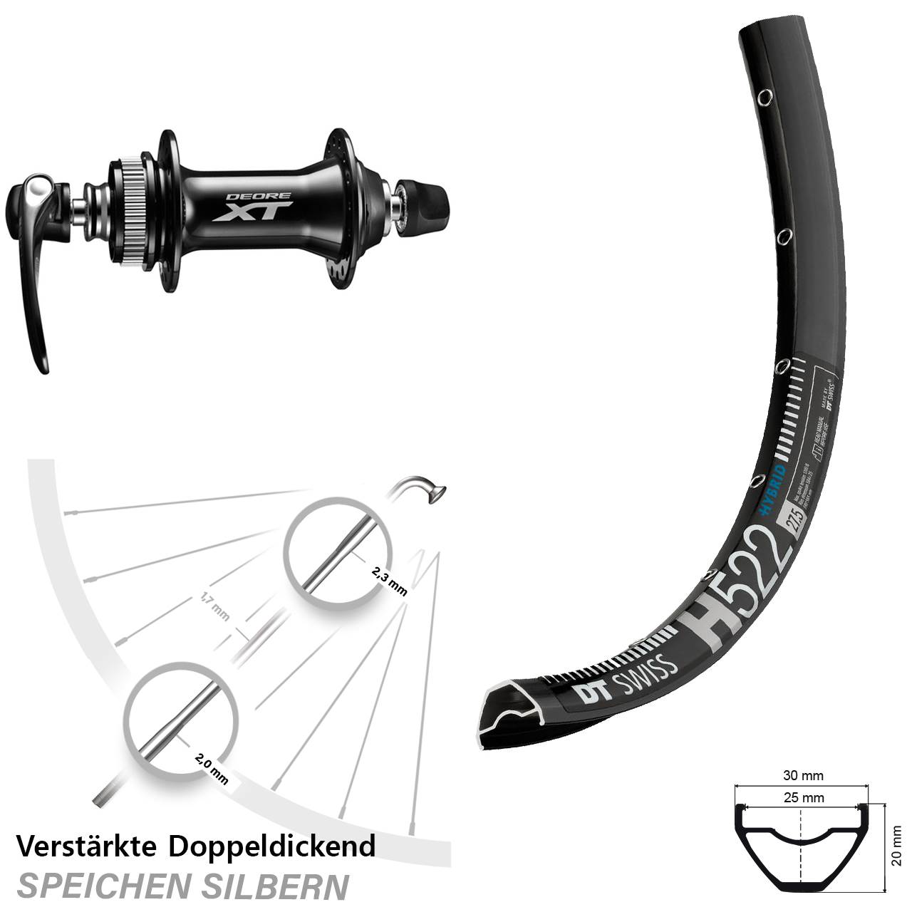 Disc Laufrad für Schnellspanner 28 Zoll DT Swiss H 522 Shimano Deore XT HB-M8000