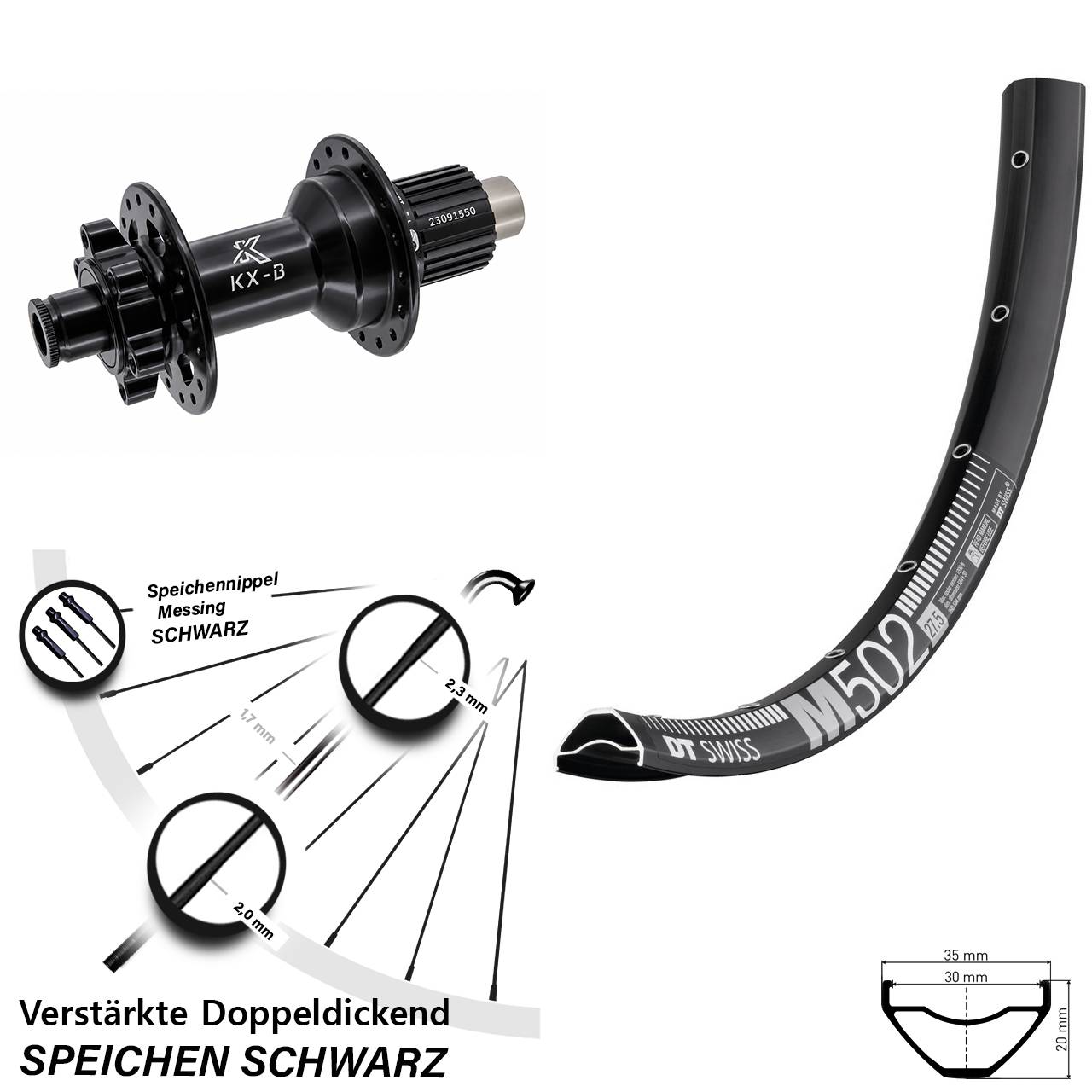 Disc Laufrad 29 Zoll DT Swiss M502 KX-B Micro Spline 12x148 Boost