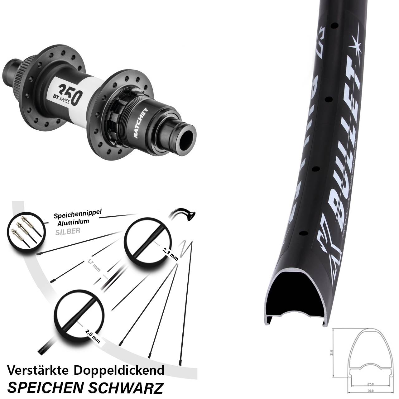 Hinterrad Centerlock 28-29 Zoll KX Bullet DT Swiss 350 XD 11-12 fach 12x148