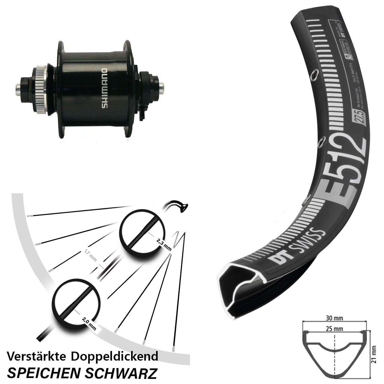 Vorderrad mit Nabendynamo Shimano DH-UR700 DT Swiss E 512 27,5 Zoll