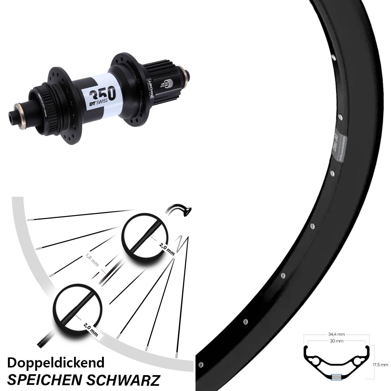 Ryde Disc 30 DT Swiss 350 29 Zoll Hinterrad Centerlock QR Shimano Micro Spline