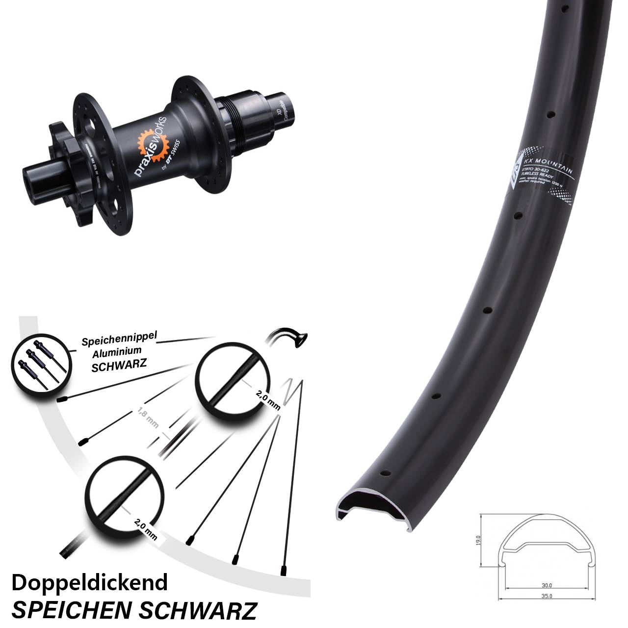 Hinterrad 29 Zoll KX Mountain DT Swiss 350 SL 6-Loch SRAM XD 12x142
