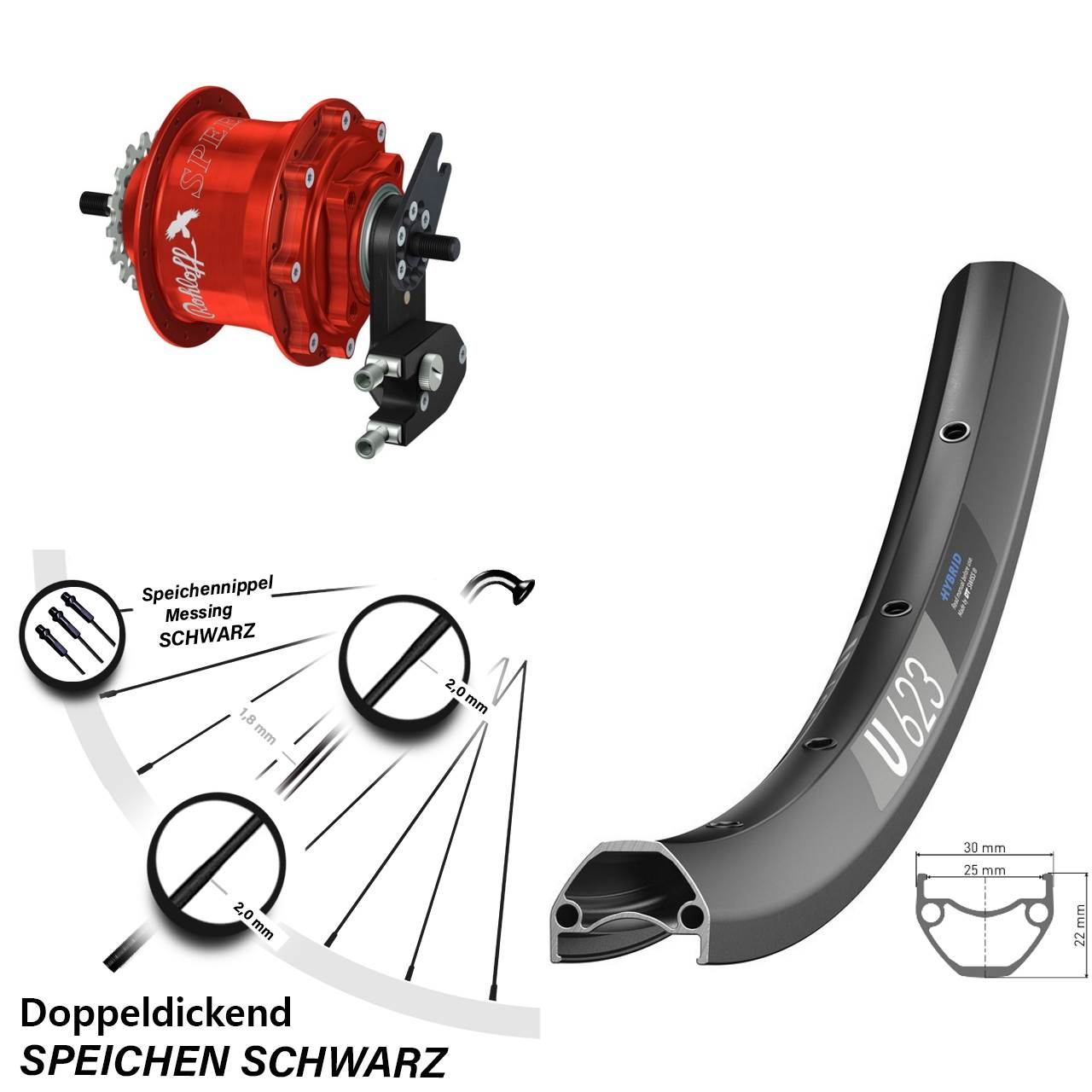 Disc Hinterrrad 28-29 Zoll DT Swiss U 623 Rohloff Speedhub TS DB OEM2 rot